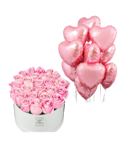 Pink Rose Box + 10 Fliying Heart Pink