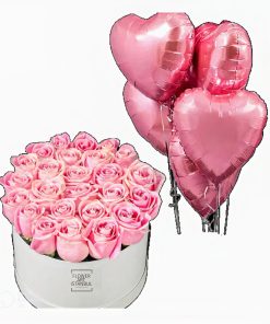 Pink Rose Box + 5 Fliying Heart Pink