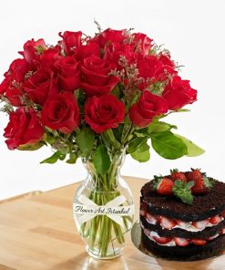 Red Roses Vase w Cake